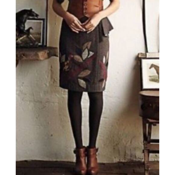 Vtg Anthropologie 6 Floreat Wool Pencil Skirt Bird Embroidered Dark Academia - Picture 6 of 13